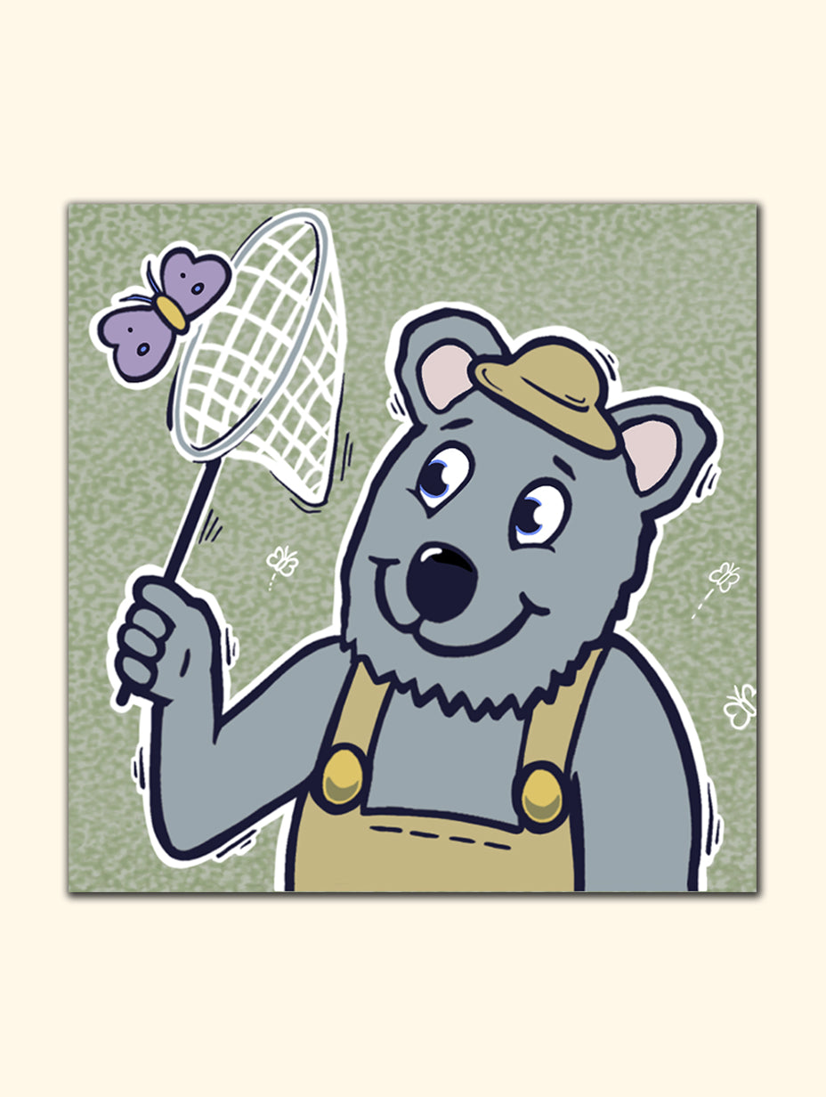 Chasing Butterflies Coaster – Playful Bear Art, Artistic Cork Coaster