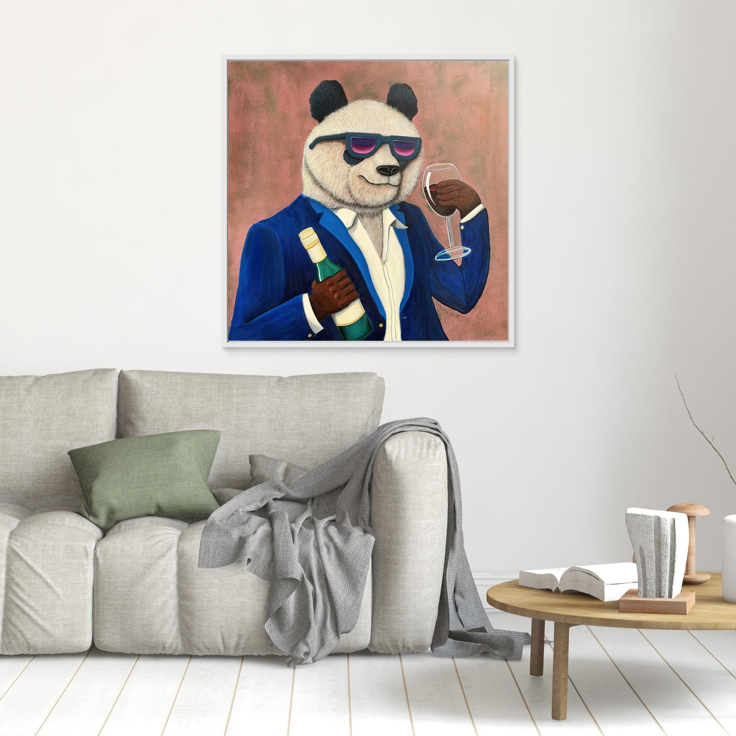 Sipping in Style – Sophisticated Panda Art Framed Canvas Print