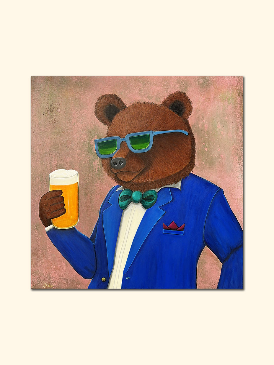 Arte del oso: cuadro original sobre lienzo El oso cervecero