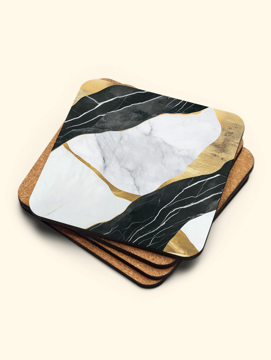 Black, Quartz, Gold - Marble Coaster Set – Luxury Cork Coasters (Set of 4)