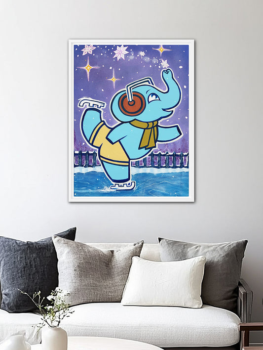 Elephant Art – Winter Ice Skater Framed Canvas print