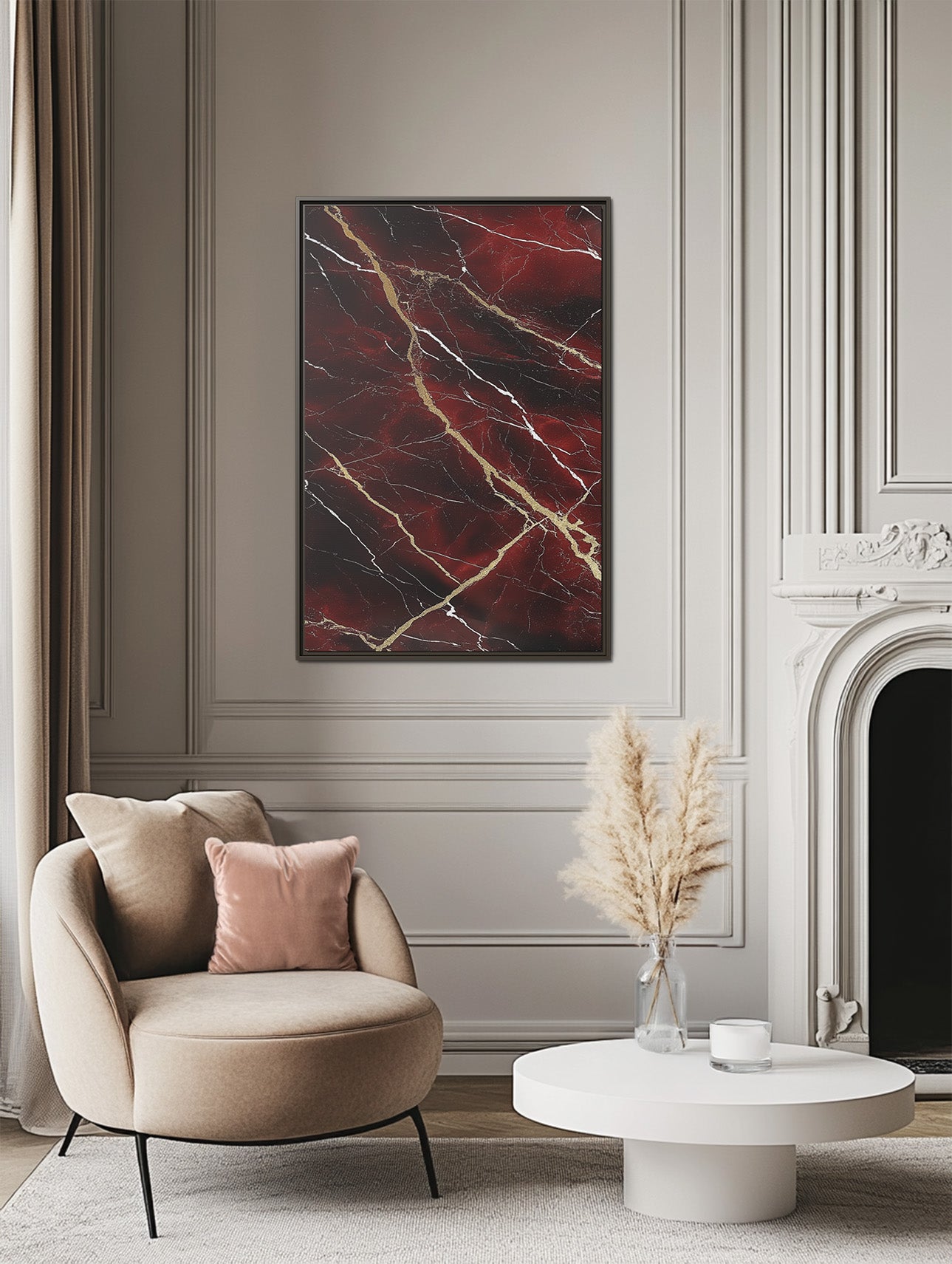 Red Marble Canvas Framed Canvas – Bold Elegance in Timeless Design