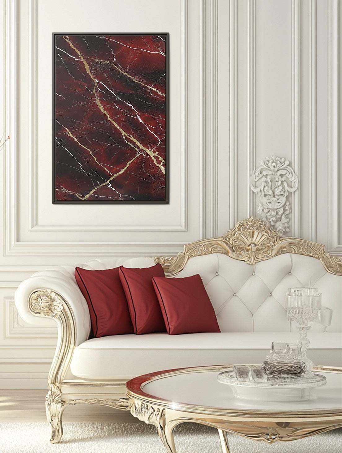 Red Marble Canvas Framed Canvas – Bold Elegance in Timeless Design