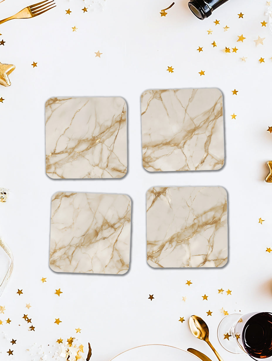 Cream Gold Marble Coaster Set with Gold Detail – Luxury Cork Coasters (Set of 4)