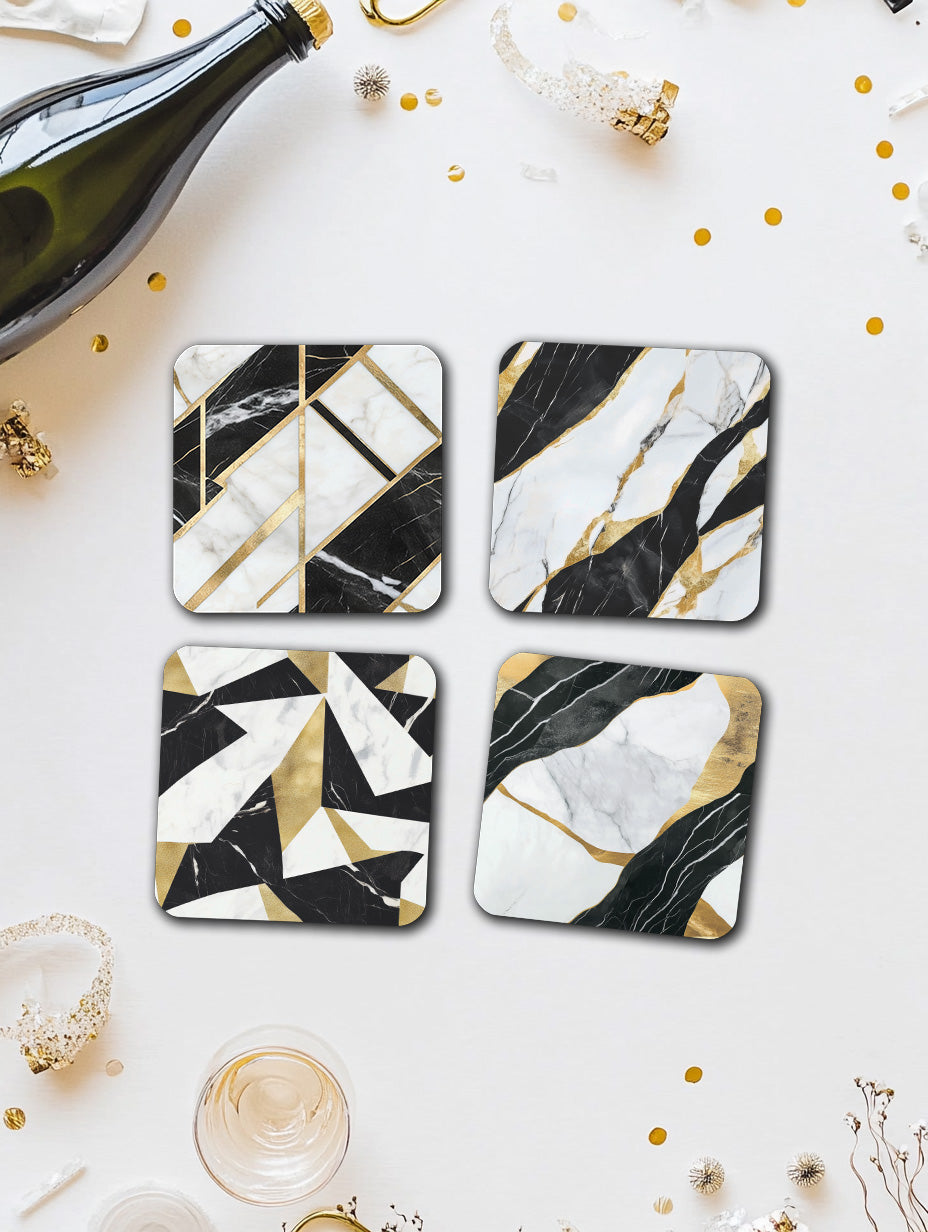 Black, Quartz, Gold - Marble Coaster Set – Luxury Cork Coasters (Set of 4)