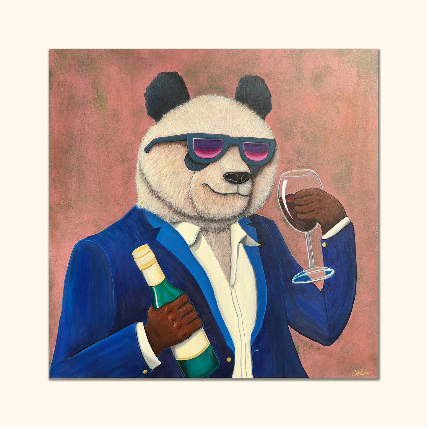 Sipping in Style – Sophisticated Panda Art Framed Canvas Print