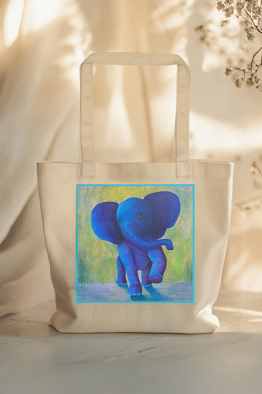 Bolso de mano con elefante bebé juguetón – Inner Child, moda ecológica