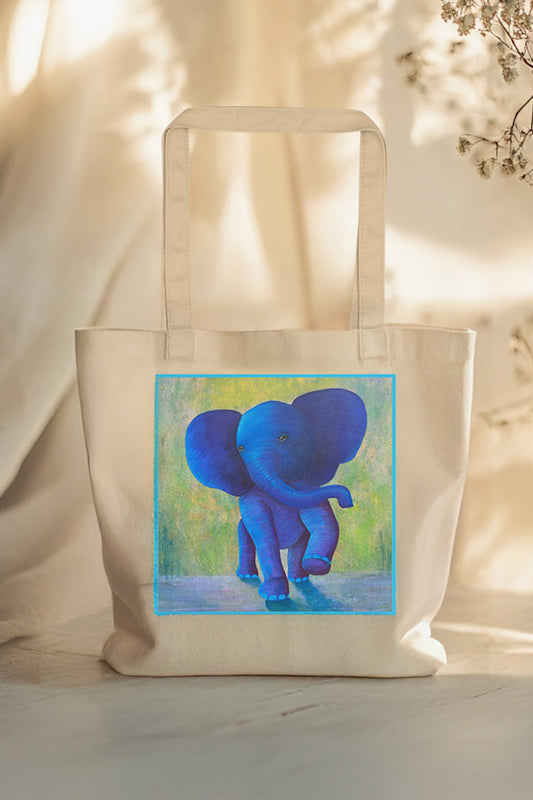 Bolso de mano con elefante bebé juguetón – Inner Child, moda ecológica