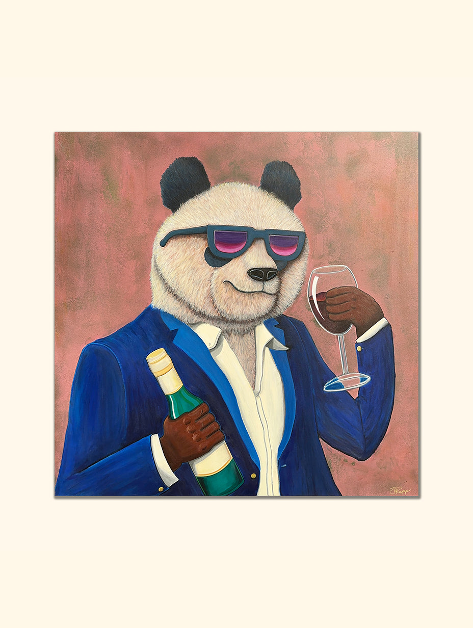 Panda &amp; Bär Kunst – Kräftige Farben Original Leinwandgemälde