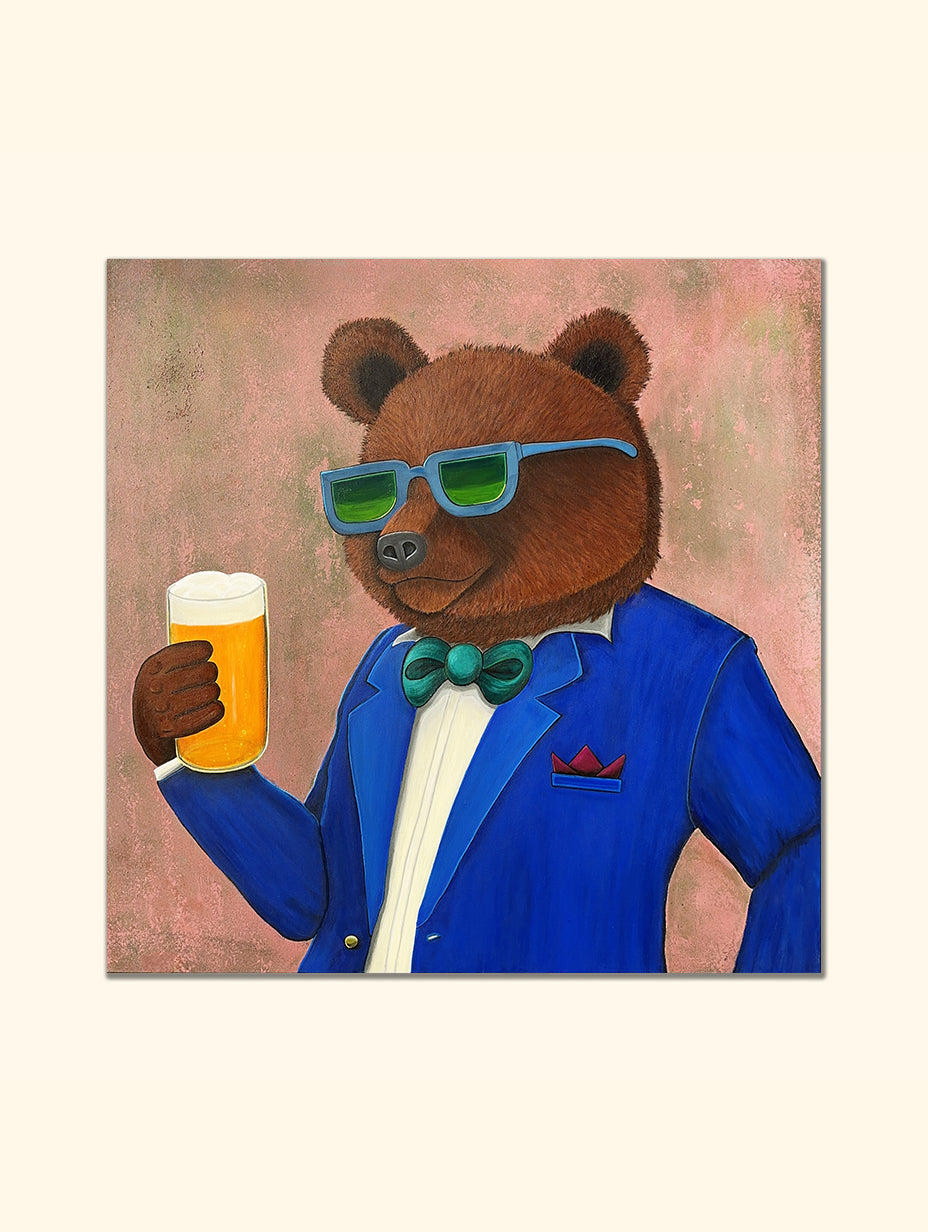 The Beer Bear – Bold and Playful Framed Canvas Print