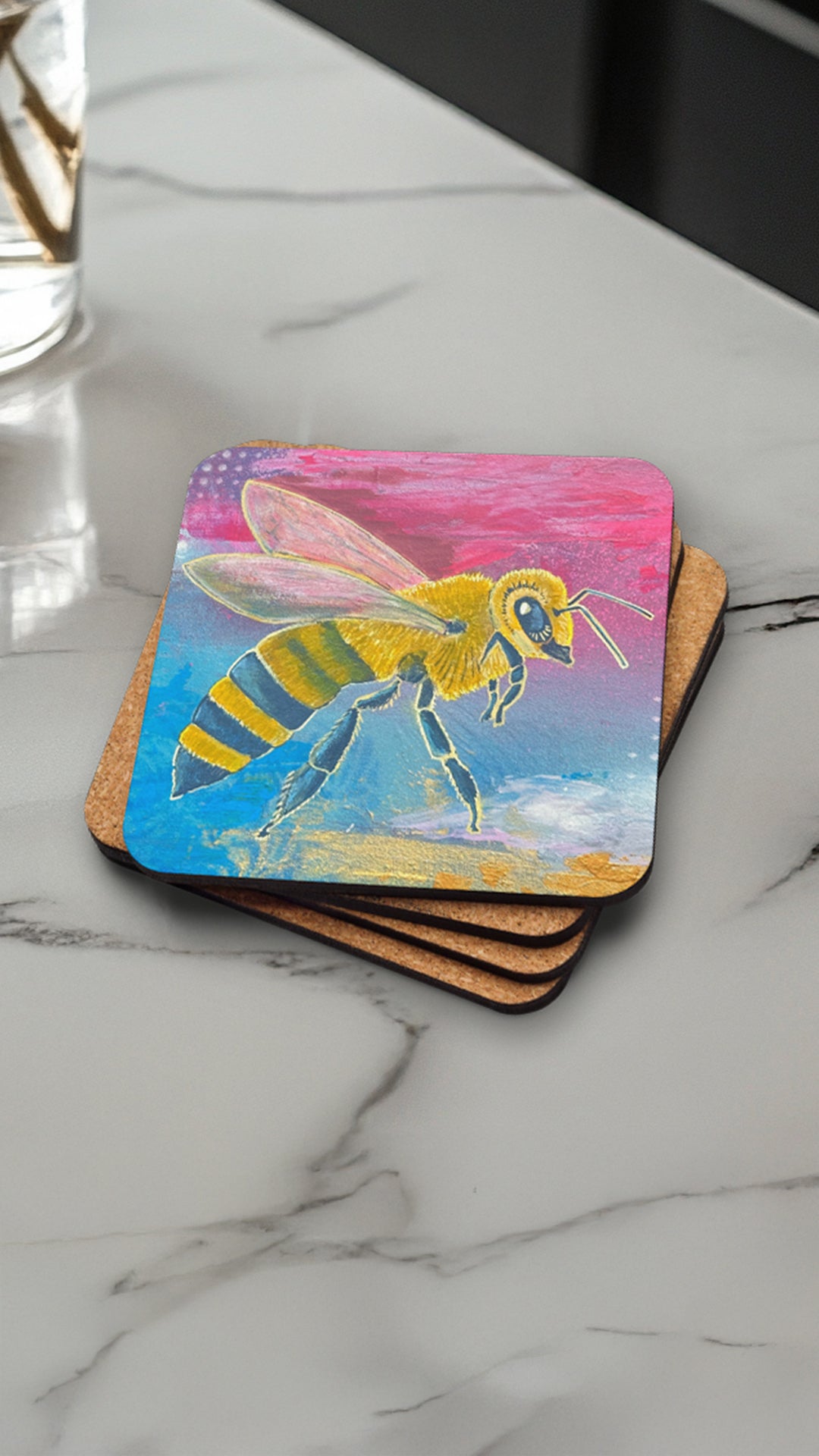 Vesano Wildlife Coaster Set – Bee, Flamingo, Dolphins & Baby Elephant