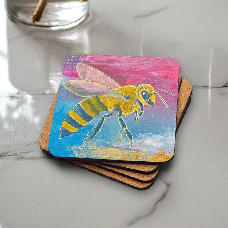 Posavasos de abeja – Golden Vice, posavasos artístico de corcho