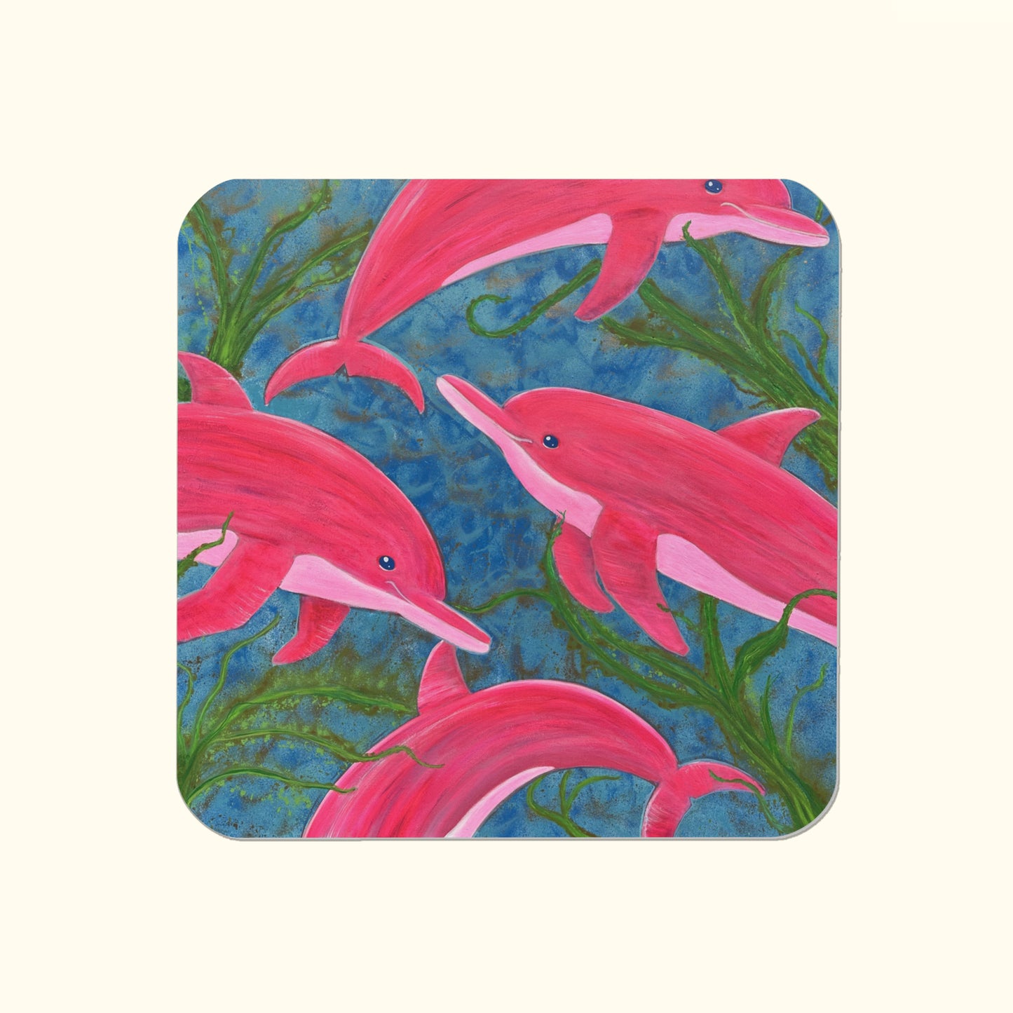 Dolphins Coaster – Curious Dolphins, Artistic Cork Coaster