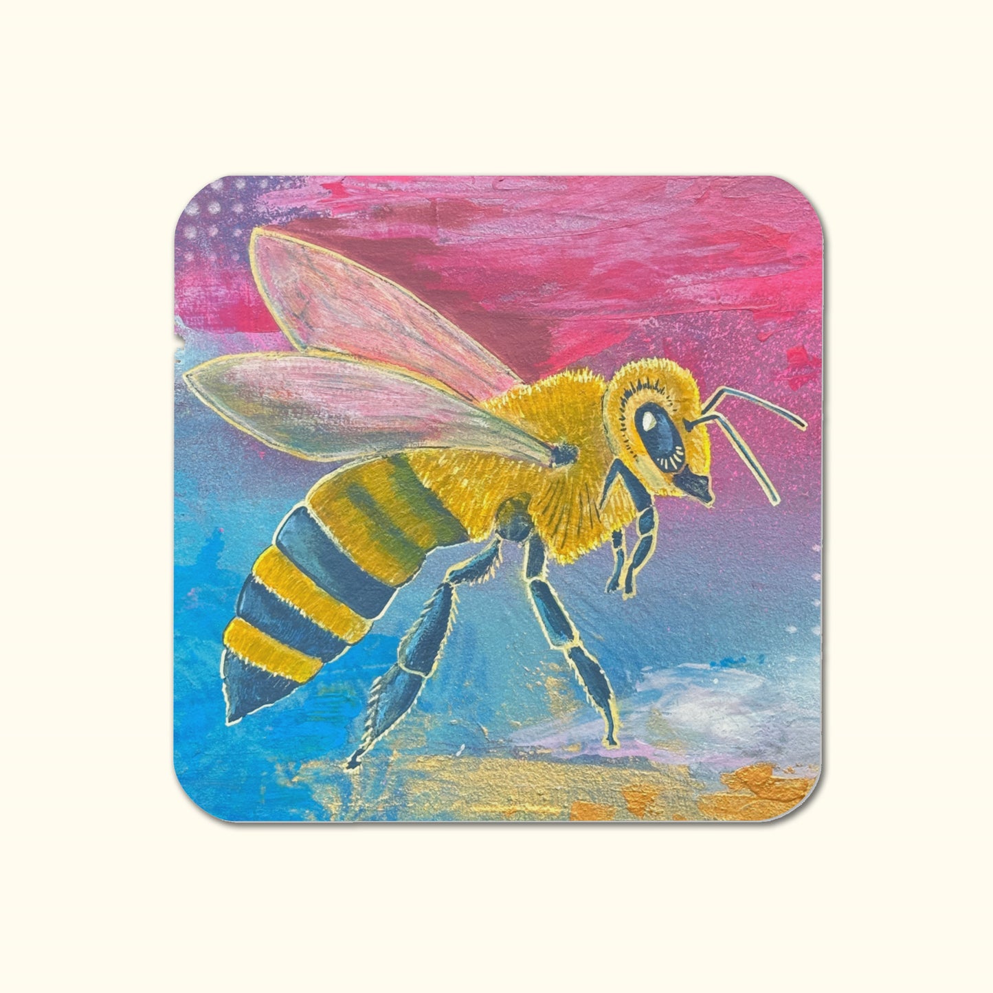 Posavasos de abeja – Golden Vice, posavasos artístico de corcho