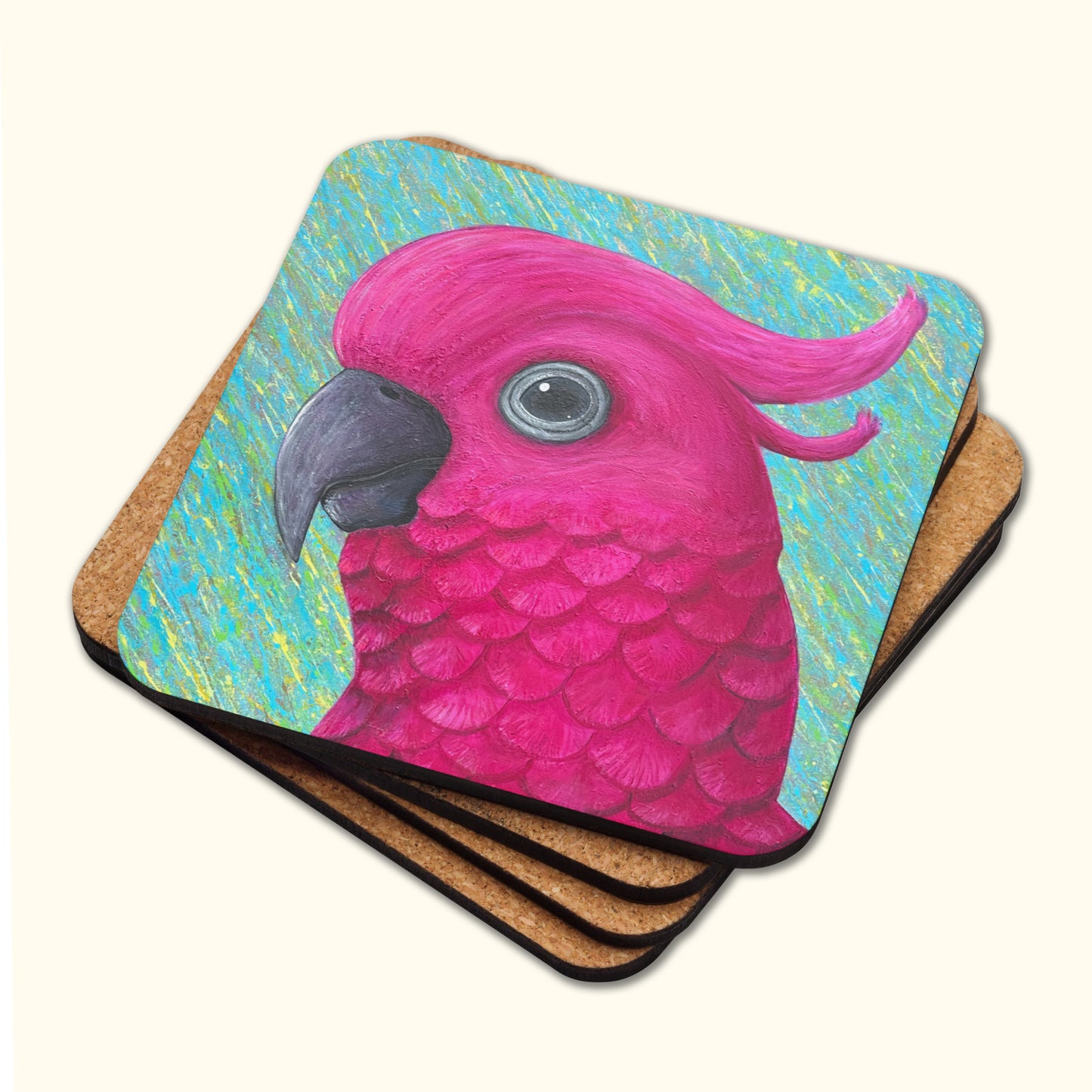 Posavasos Parrot – Posavasos de corcho artístico y elegante Chatterbox