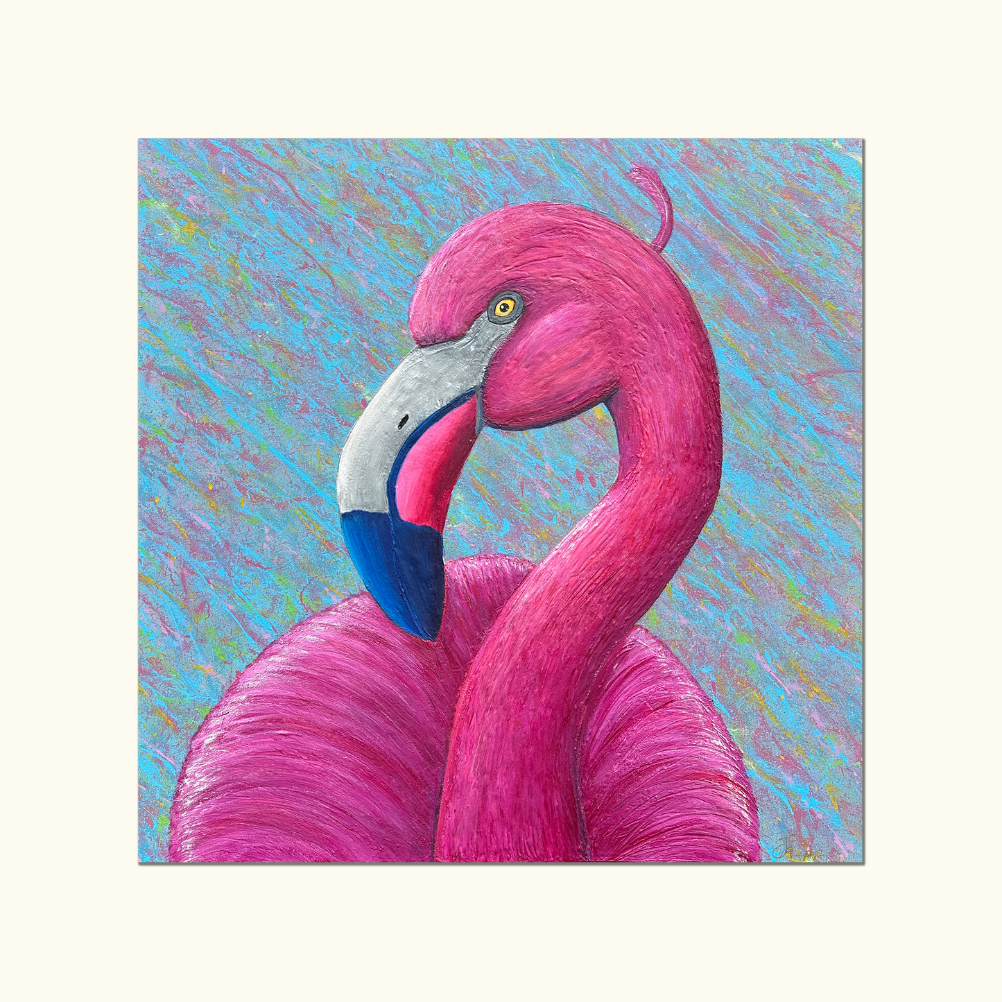 Flamingo-Kunst in kräftigen Farben – Flamenco der Farben – Original Leinwandgemälde