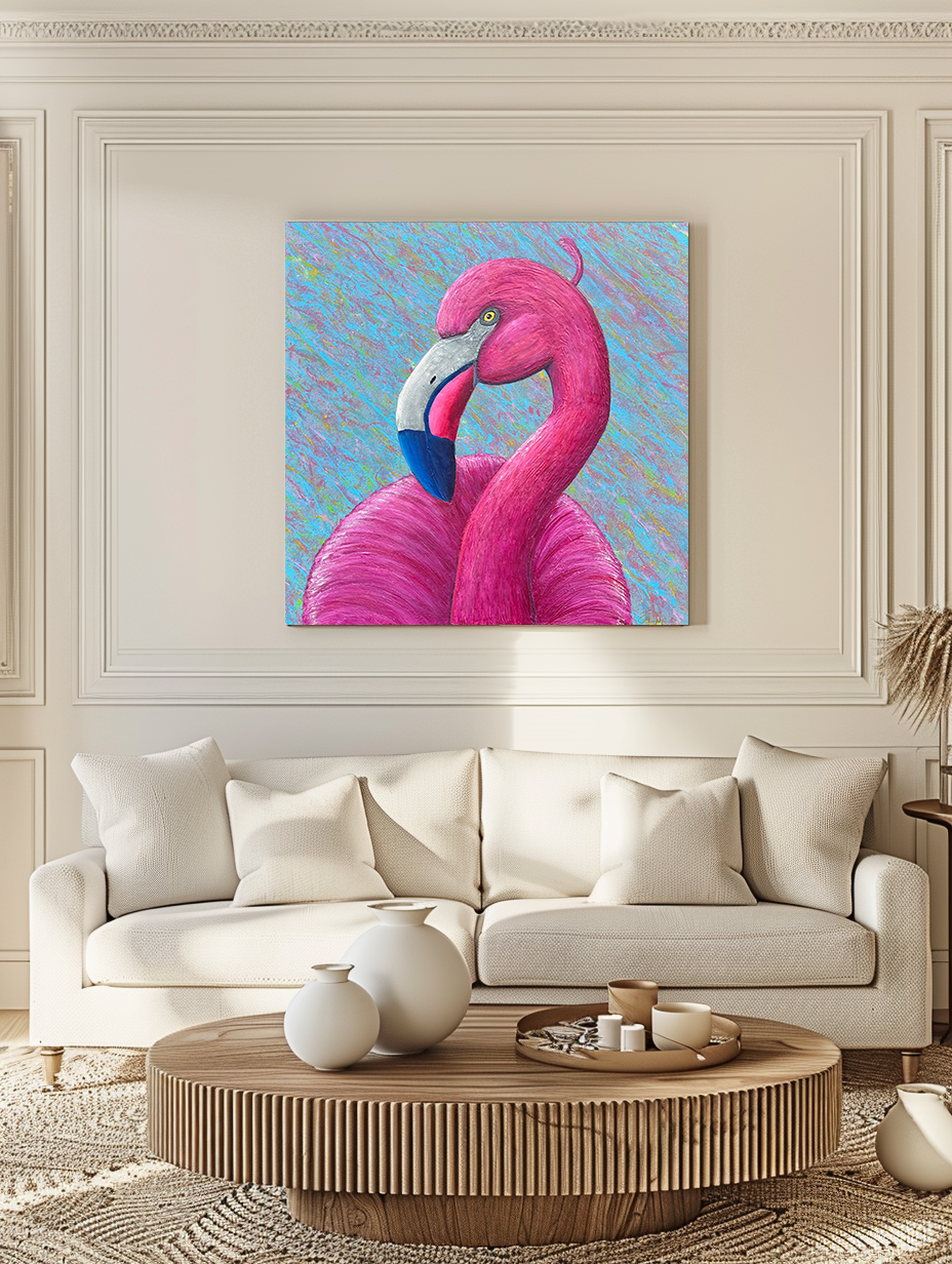 Flamingo-Kunst in kräftigen Farben – Flamenco der Farben – Original Leinwandgemälde