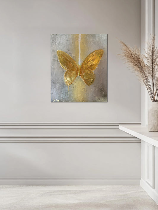 Butterfly Art – Golden Transformation – Original Canvas Painting