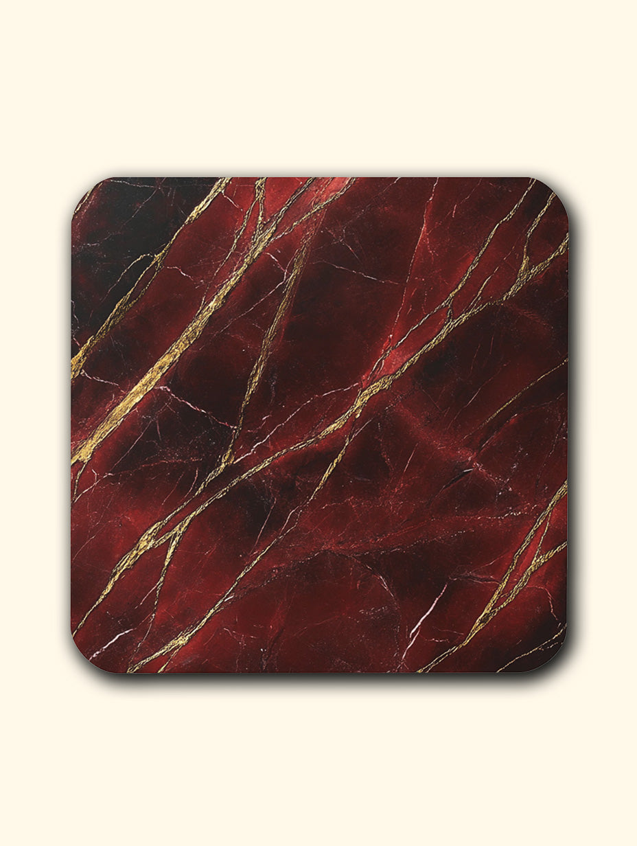 Rosso Levanto Red Marble Coaster Set with Gold Detail – Luxury Cork Coasters (Set of 4)