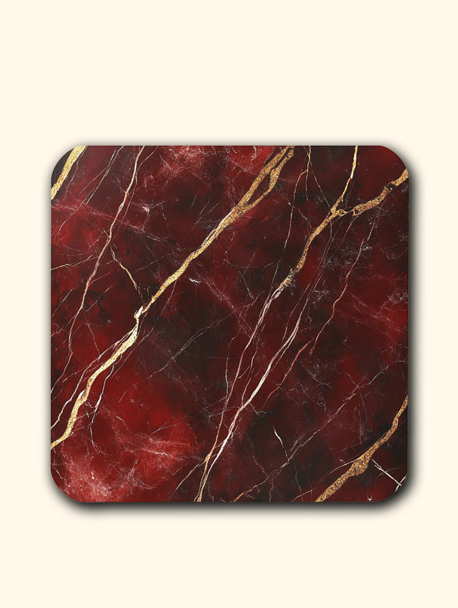 Rosso Levanto Red Marble Coaster Set with Gold Detail – Luxury Cork Coasters (Set of 4)