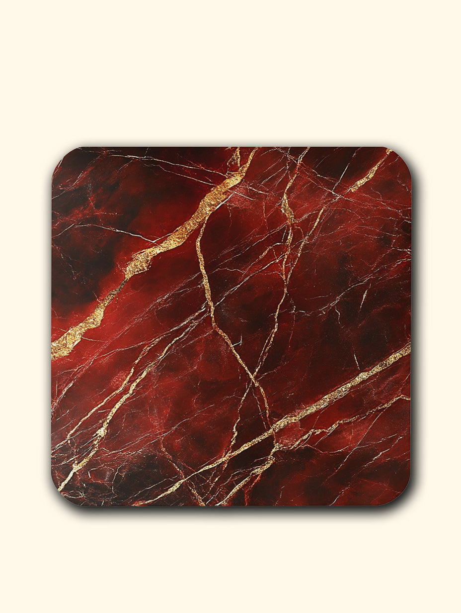 Rosso Levanto Red Marble Coaster Set with Gold Detail – Luxury Cork Coasters (Set of 4)