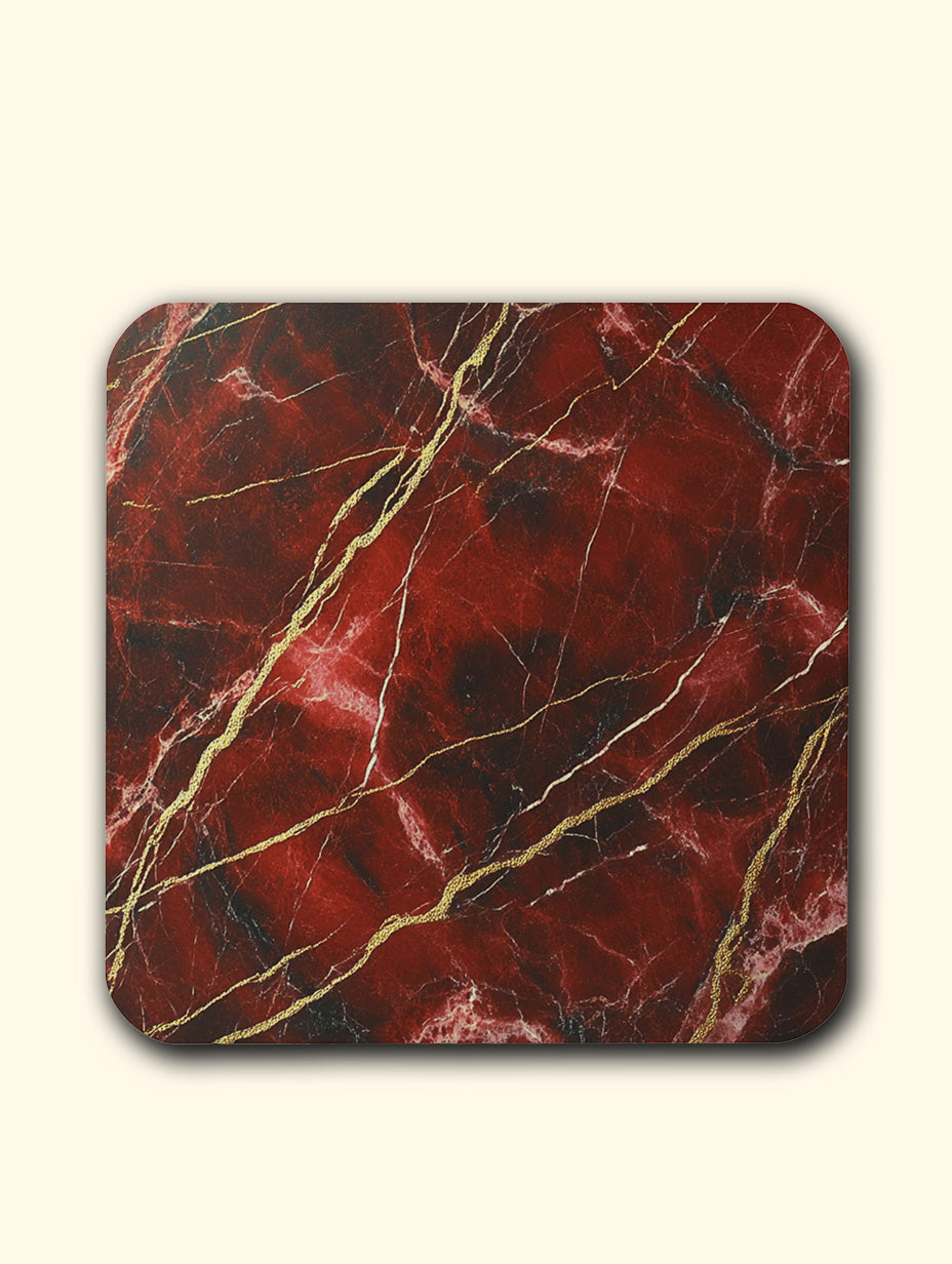 Rosso Levanto Red Marble Coaster Set with Gold Detail – Luxury Cork Coasters (Set of 4)