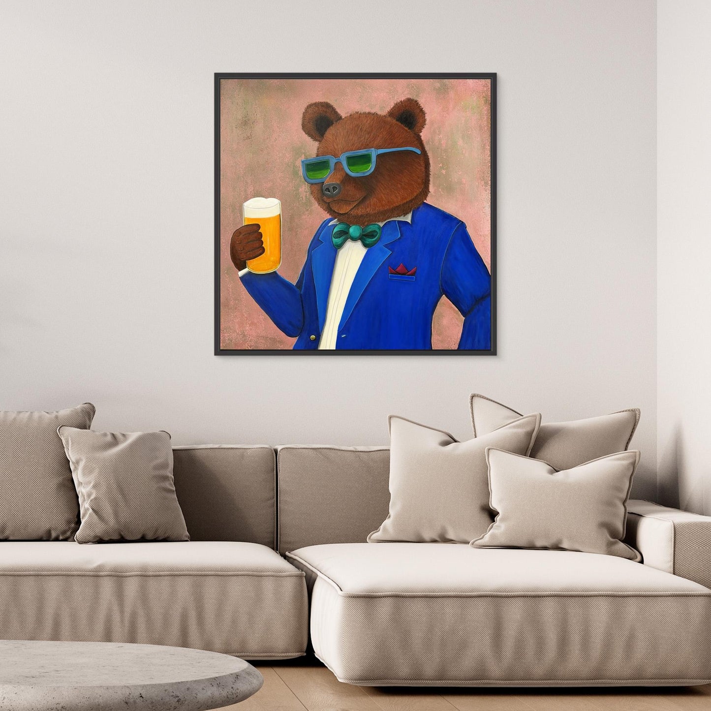 The Beer Bear – Bold and Playful Framed Canvas Print