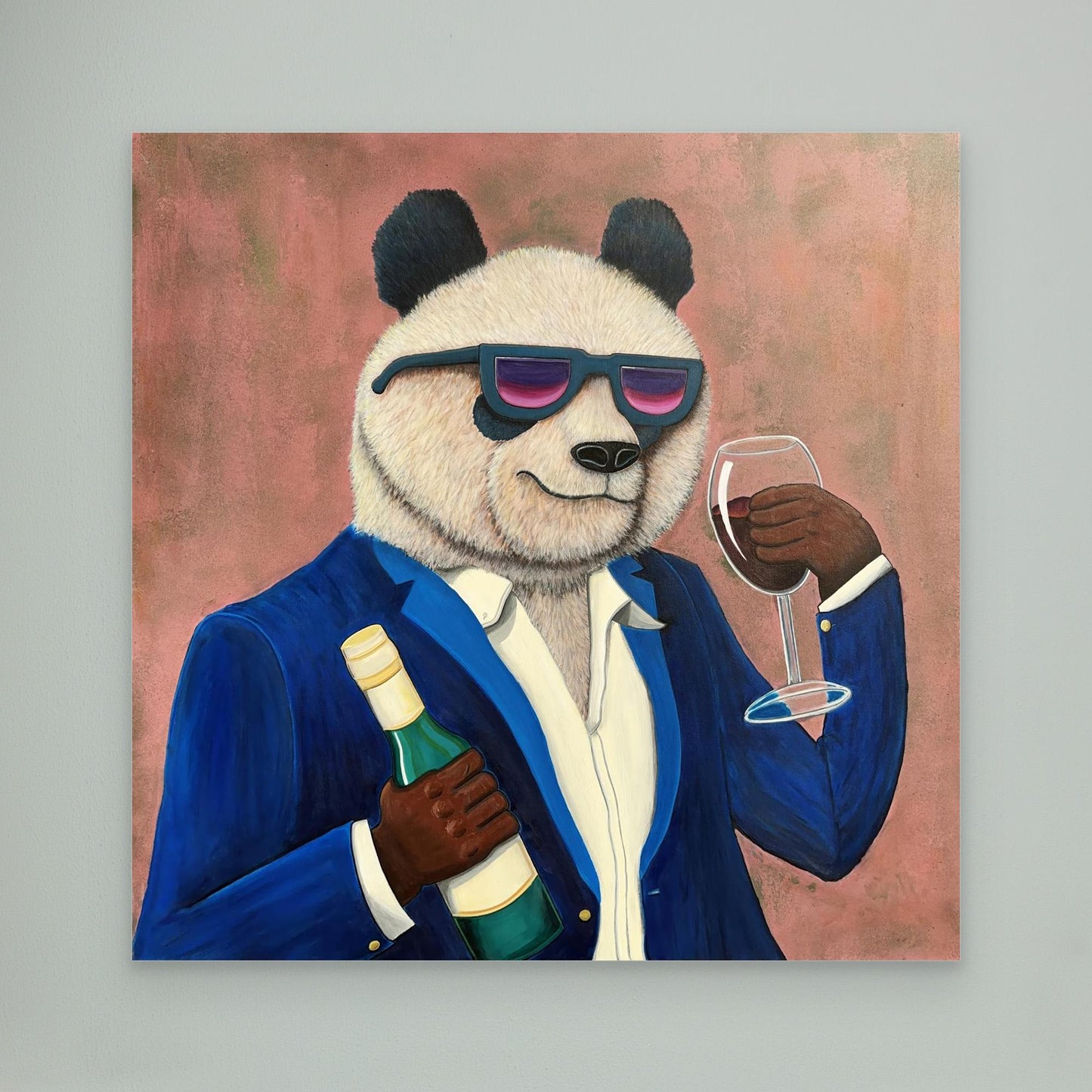 Sipping in Style – Sophisticated Panda Art Framed Canvas Print