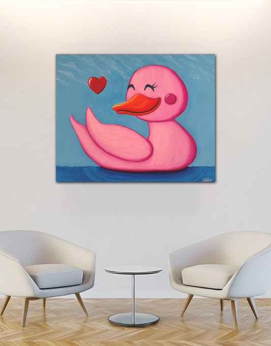 Playful Duck Art – Love Is in the Air – Original Canvas Painting