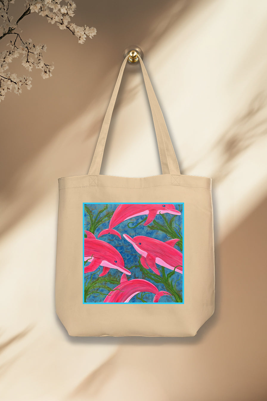 Dolphin Art Tote Bag – Curious Dolphins, Eco-Friendly Limited Edition